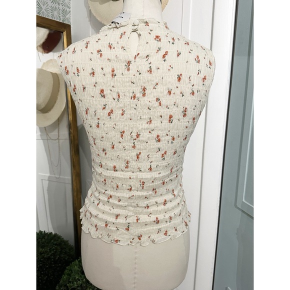 Reformation Adri Cream Floral Sleeveless Top Medium Smocked - Picture 3 of 9